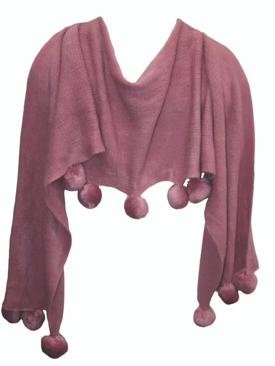 NWT Women's Scarf- Knit Blend, pom-pom accent on ends and center back, 79X16" - Picture 4 of 4